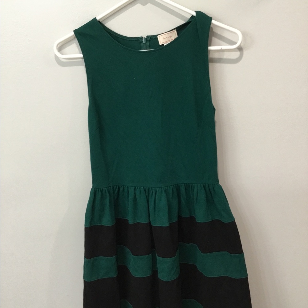 Green and Black Striped Kids Dress
